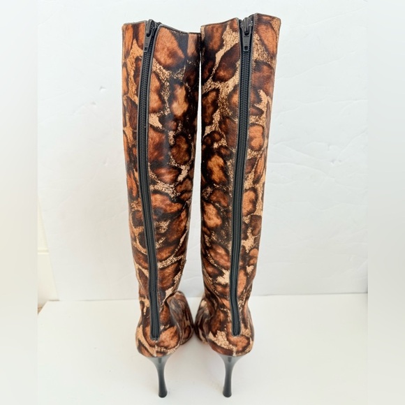 Manolo Blahnik Vintage Leopard Pony Hair Knee High Boots Brown Black EU 38 - Picture 4 of 8